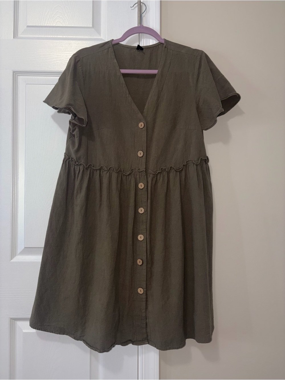 SHEIN Olive Button-Front V-Neck Mini Dress
